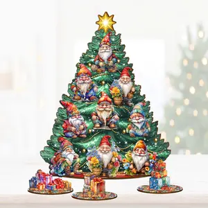 Designocracy 8091512 12.5 in. Gnomes Thematic Christmas Tree Tabletop Decor Set