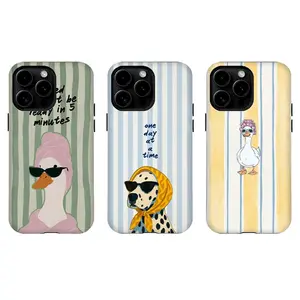 Cute Duck & Dalmatian Phone Case,Retro Striped for iPhone 16 15 14 13 12 11 17Pro Max,for Samsung S25 S24 S23 S22 Ultra,Gifts For Fans, Phone Accessories