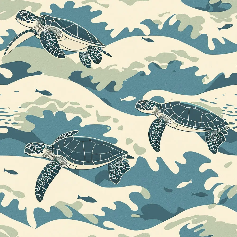 Handdrawn Sea Turtles Pattern 4 Quilting Cotton Fabric