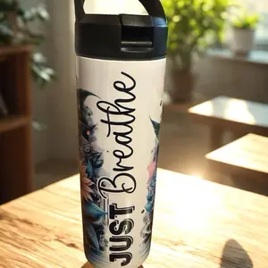 Just Breathe Floral Design Tumbler with Inspirational Quote for Daily Hydration