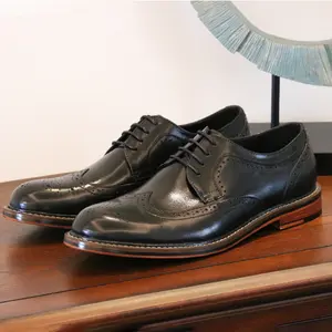 British style business dress derby real leather shoes men's block carved casual dress shoes PB240723