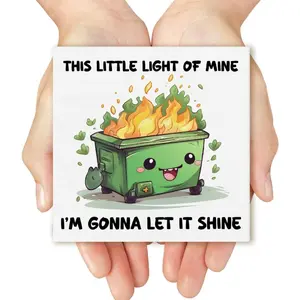 Funny Dumpster Fire Desk Decor, Office Gifts for Women Men Coworkers, This Little Light Of Mine Wooden Decorative Sign, Home Decoration for Desk Table Shelf 5 x 5 Inches