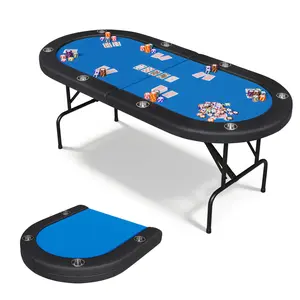 71" Collapsible Poker Table for 8 Players, Octagon Portable Casino Card Table with Padded Rails, Stainless Steel Cup Holders