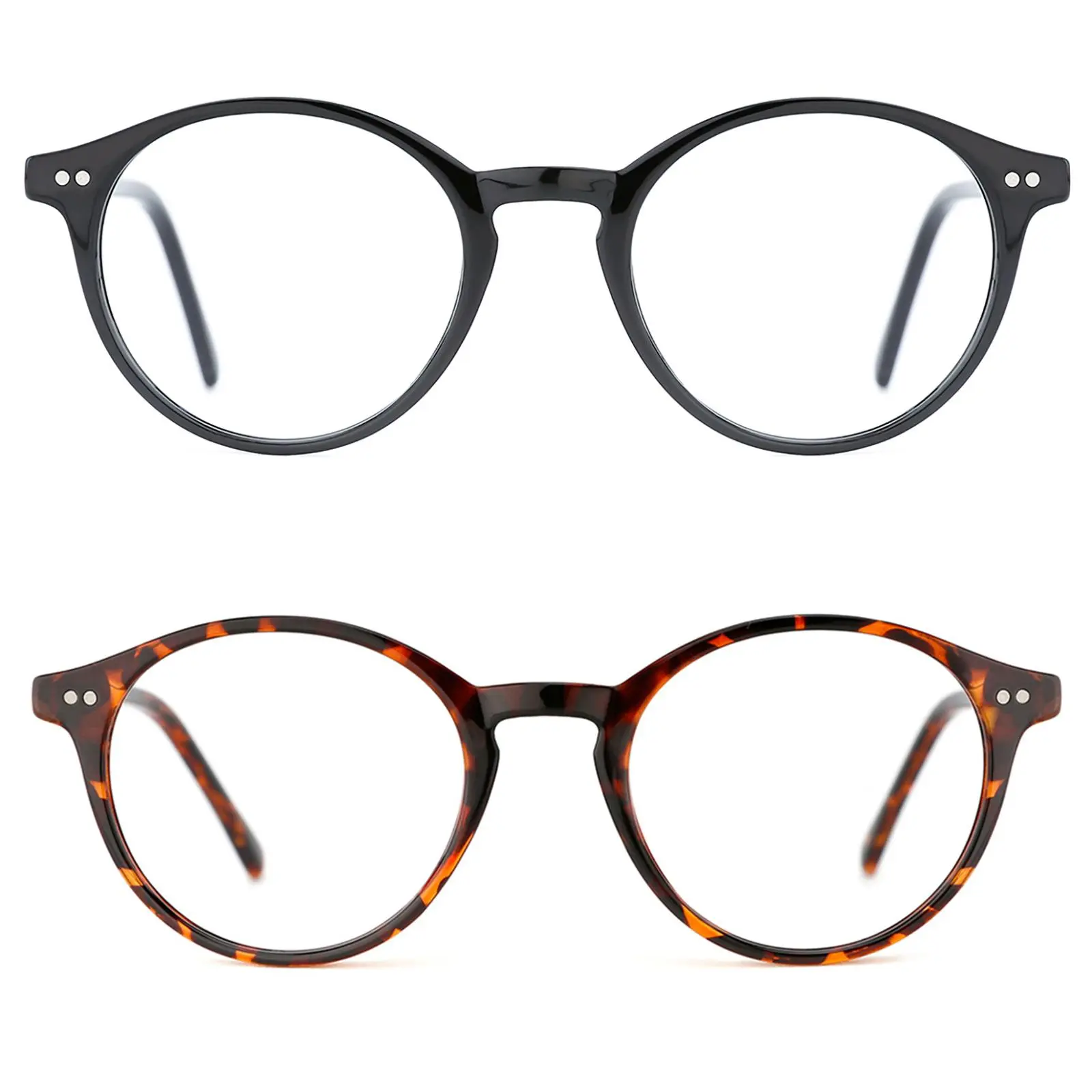 Blue Light Blocking Glasses for Men Women Vintage Thick Round Rim Frame 2PCS Set Anti-Harmful Blue Ray 100%UV Protection Clear Round Eyeglasses Trendy Beach Eyewear