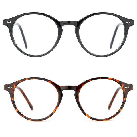 Blue Light Blocking Glasses for Men Women Vintage Thick Round Rim Frame 2PCS Set Anti-Harmful Blue Ray 100%UV Protection Clear Round Eyeglasses Trendy Beach Eyewear