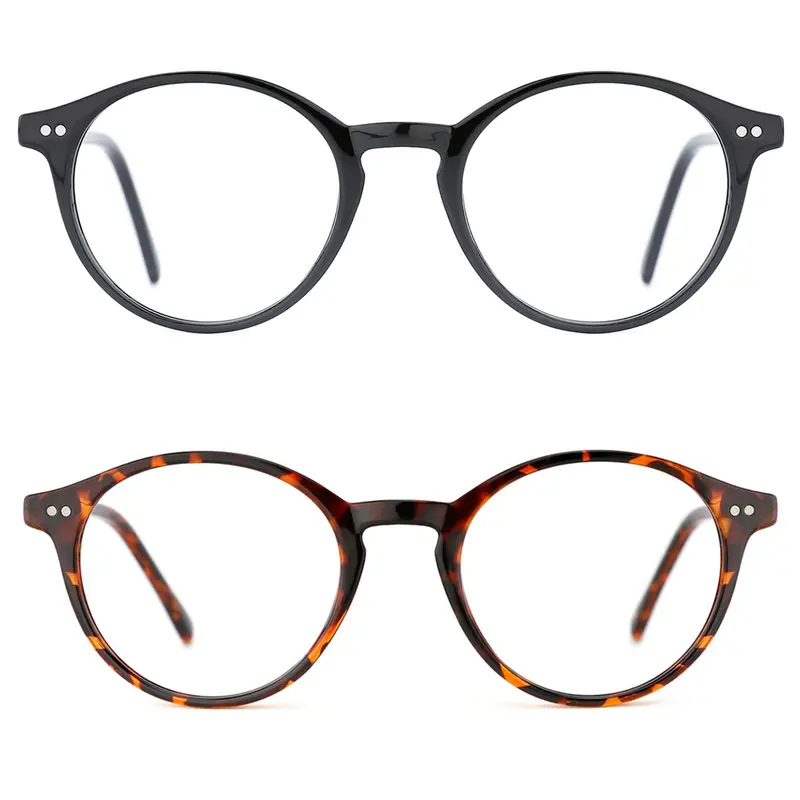 Blue Light Blocking Glasses for Men Women Vintage Thick Round Rim Frame 2PCS Set Anti-Harmful Blue Ray 100%UV Protection Clear Round Eyeglasses Trendy Beach Eyewear