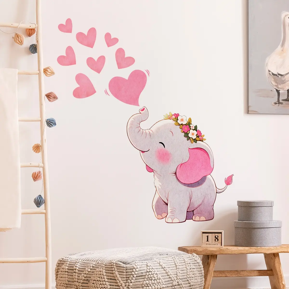 One (30*60cm) cute watercolor elephant wall sticker, warm and healing themed self-adhesive decorative decal for kids' room