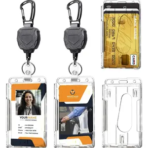 Badge Holder Retractable Clip Heavy Duty Carabiner Badge Reel  with Lanyard ID Cards Holder(2 Pack)