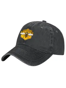 Adjustable baseball cap featuring a hexagonal bee pattern and “Save Bees” print — breathable, sun protection, hand wash, casual outdoor sports fabric baseball cap