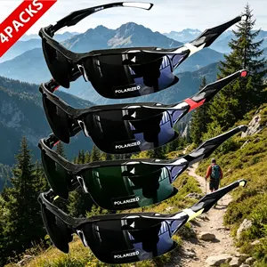 4-Pack Unisex Polarized Sports Sunglasses, Windproof Sports Eyewear with Polarized Lenses, Square Thin Horn-Rimmed Vintage Rhinestone Design, Blue Light Blocking Anti-Eyestrain for Men, Golf Fishing Baseball Use