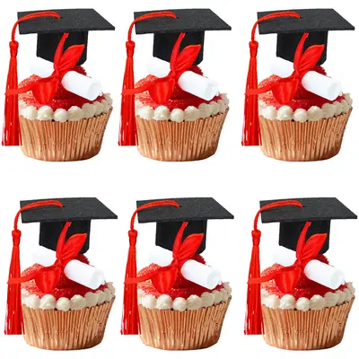STARSIDE Graduation Cake Toppers – 48 Pack, Red & Black, 2025 Grad Cupcake Toppers & Cake Decorations - View #2