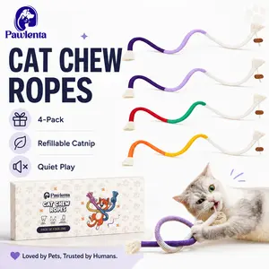 Pawlenta Cat Toys Chew Ropes 4-Pack | Refillable Catnip Rope Toys for Indoor Cats, Kitten Teething & Dental Chewing Play, Cotton Cat Chew Toys with Tassels, Quiet Interactive Boredom Toys for Cats