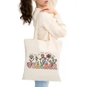 Teach Them Love Them Watch Them Grow Canvas Tote Bag, Teacher Tote Bag, Floral Teacher Tote Bag, Wildflower Tote Bag, Gift For Teachers, Teacher Tote Bag