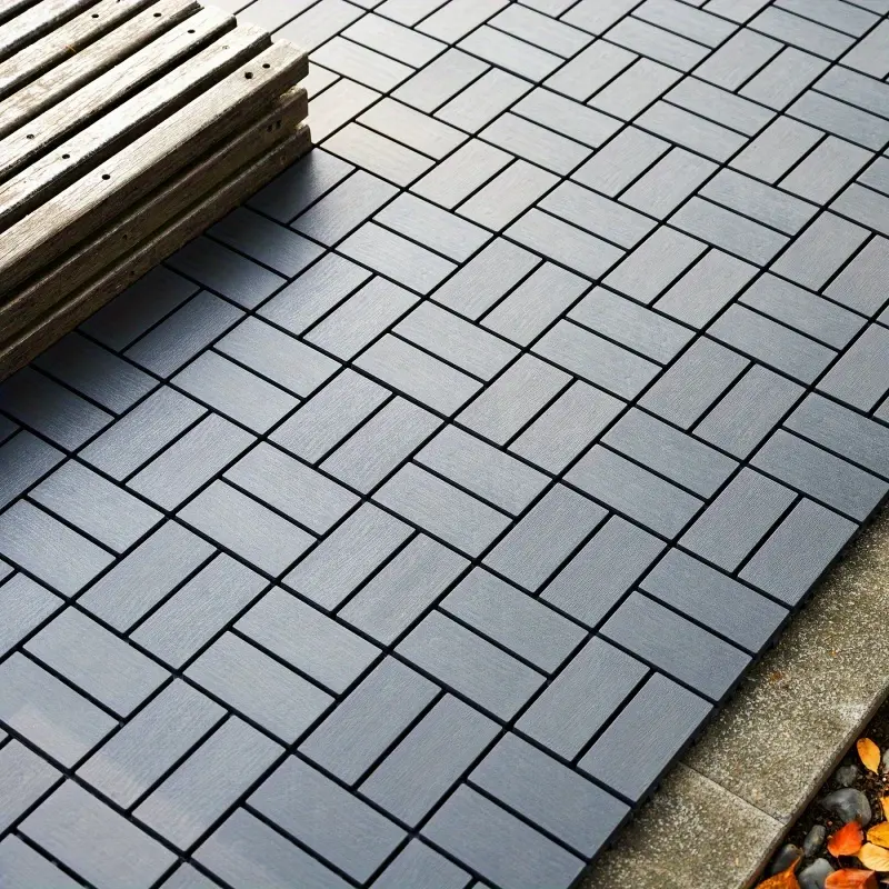 Interlocking Patio Deck Tiles (44-Pieces, 12x12 in, 44 Sq Ft) - 8-Slat Home Improvement Flooring for Balcony, Waterproofing Coating, Slip-Resistant, All-Weather, Durable, Stylish, Versatile, Cushioning and Decompression, Customizable