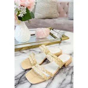Elliott Raffia Strap Sandals: Wheat Beige