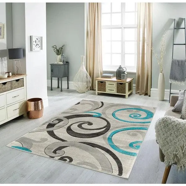 3'8'' x 5'6'' Turquoise Swirls Contemporary Rug