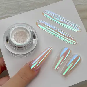 YOKEFELLOW GleamTap Cushion Aurora Chrome Nail Powder GT116 Lucid/Warm Pink with Teal Sheen Nail Chrome Powder Super Shine Aurora Metallic Chrome Powder Nail Art Glitter Decoration for Home DIY Salon Manicure