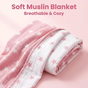 [Memorial Day Sale]NTBAY 3-Layer Muslin Cotton Toddler Blanket - Breathable Lightweight Thermal Baby Blanket for Crib & Stroller, Super Soft Skin-Friendly Reversible Stars Bedding, 30x40 / 45x60 Inches