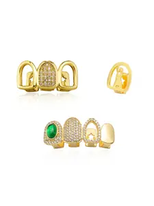 Emerald hollowed-out beauty hip-hop braces set, beauty three-piece set, full zircon hip-hop teeth accessories, Tooth Gem, enhance temperament, suitable for both men and women, Rapper