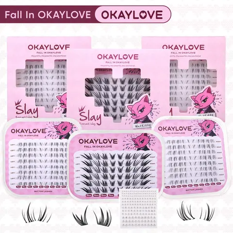 OKAYLOVE Plastic Synthetic Fiber Cosmetic Lash Clusters - Cat Eye Style, CD-C Curved, Self-Adhesive Pre-Glued Upper & Subtle Lower Invisible Lashes for Adults, #Sohoc Chic (Nature-Infused False Eyelashes), Lash Cluster