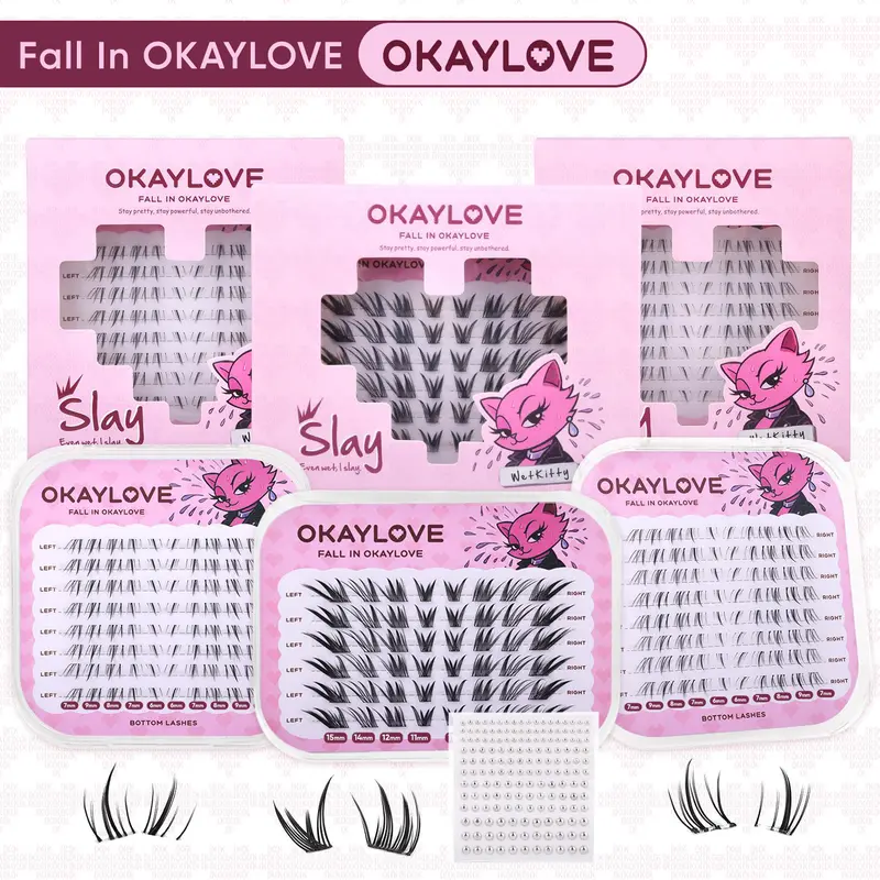 OKAYLOVE Plastic Synthetic Fiber Cosmetic Lash Clusters - Cat Eye Style, CD-C Curved, Self-Adhesive Pre-Glued Upper & Subtle Lower Invisible Lashes for Adults, #Sohoc Chic (Nature-Infused False Eyelashes), Lash Cluster