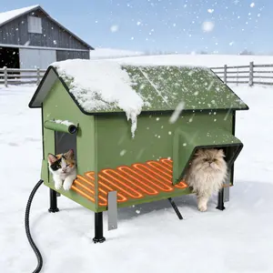 Indestructible Weatherproof Heated Cat House for Outdoor in Winter, Iron Frame Heated Cat Bed Kitty Shelter with Cat Heating Pad, Insulated & Safe Escape Door, Elevated Base, Decor-Friendly Outdoor House (Easy Set up)