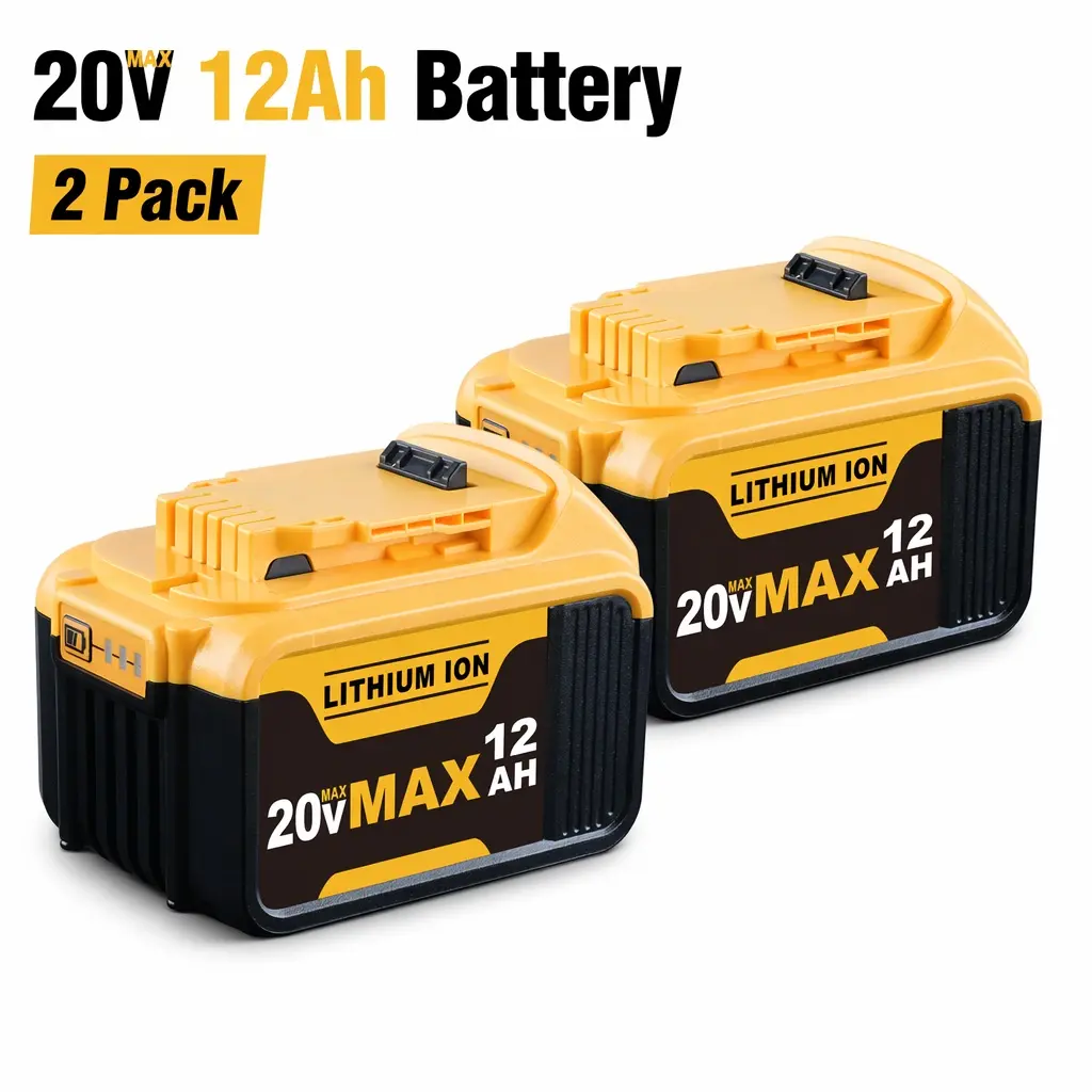 2-Pack 20V MAX 12.0Ah Lithium-Ion Replacement Batteries Compatible with DeWalt DCB200, 12000mAh Rechargeable Battery Packs for Cordless Power Tools