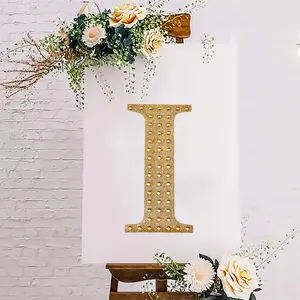 Decorative Rhinestone Alphabet "I" Letter Stickers 8", Gold Glitter Adhesive Craft Letters - DIY Sparkle Embellishments