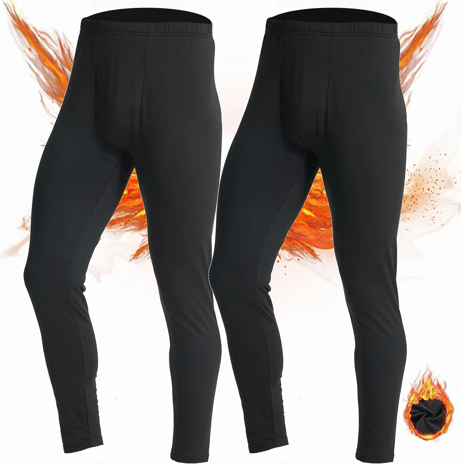 LANBAOSI Mens Thermal Underwear Pants Long Johns Bottoms Thermal Leggings for Men Base Layer Men Weather Fleece Lined 2 Pack