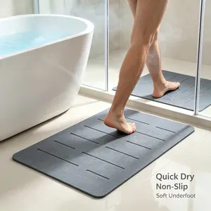 Rain Slate Diatomite Stone Bath Mat, Non Slip Fast Drying Super Absorbent Modern Shower Mat for Home Bathroom Floor