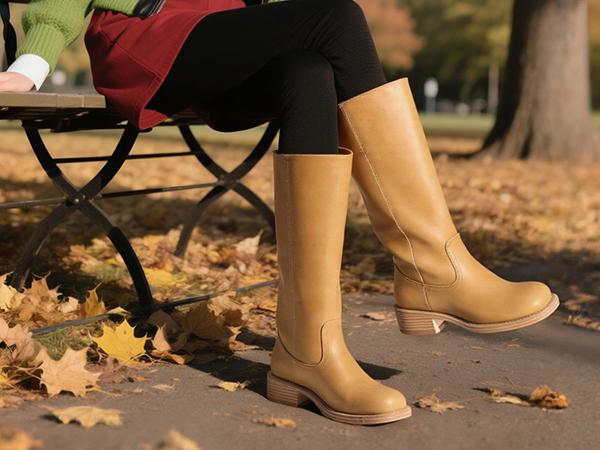 JUST FAB Women's Banana Knee High Boots Square Toe Eco Leather Cowboy Boots, Pull-On Block Heel Western Fashion Boots for Fall Chunky Riding Boots Low Heel Shoe Footwear Stylish Leather Platform Campus Boots for Comfortable Riding Tall Boots BackToSchool