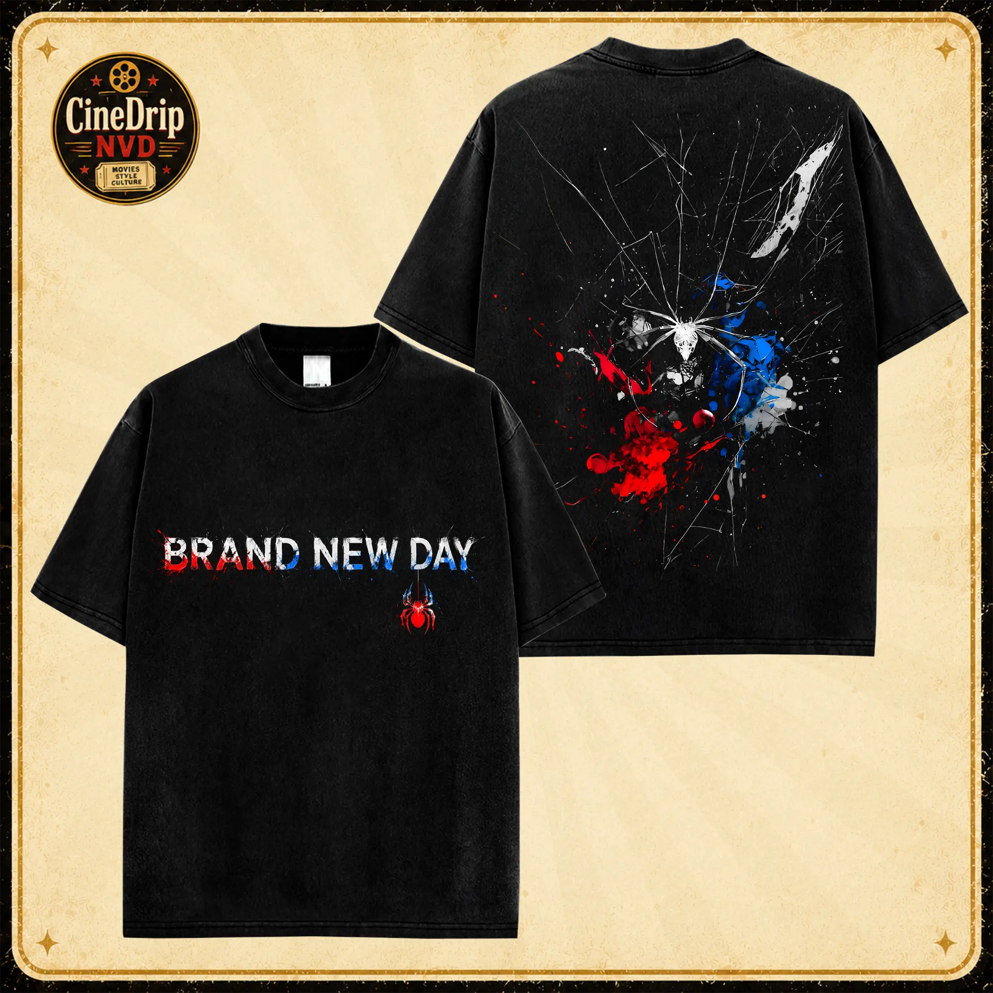 Spidey Ver 2 Vintage Inspired Oversized Black Graphic T-Shirt, Brand New Day Fan Tee, Peter Web Hero Shirt, Y2K Comic Streetwear Top, Black Cotton Unisex Tee, Gift for Movie Lovers