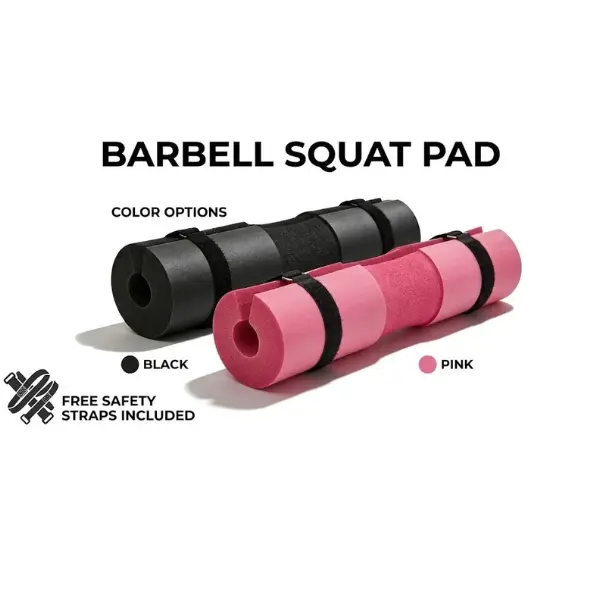 Foam Barbell Exercise Pad with Safety Straps, Neck & Shoulder Cushion, Waterproof Wipe Surface, Strap Stays Put, Secure Grip for Gym Squats & Hip Thrusts