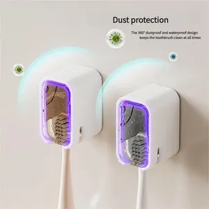 Wall-Mounted Toothbrush Holder, No-Drill Design, Fits Electric & Manual Brushes, Covered Shelf, 2-Pack, Ideal for Bathroom, Travel, Home Use