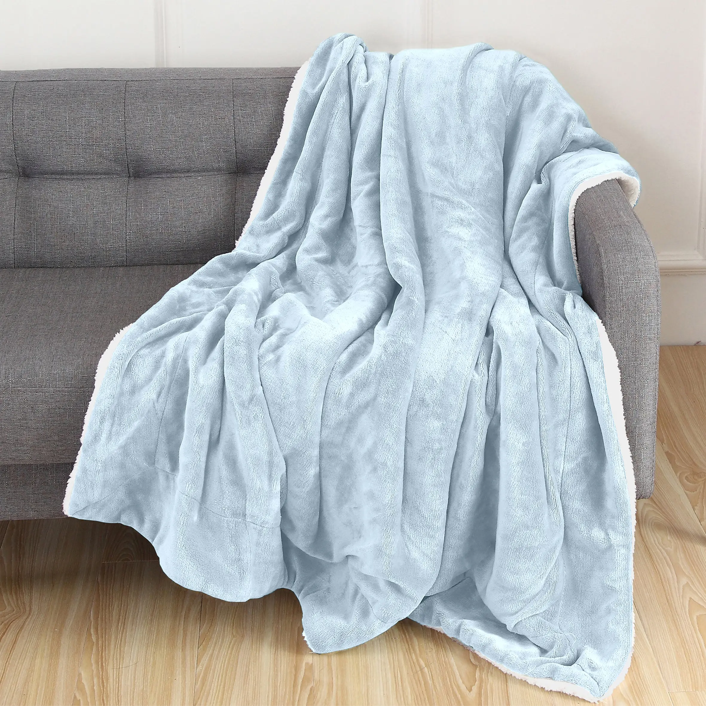 Mocassi Reversible Sherpa-Backed Throw Blanket, Velvety Plush Touch, 50in x 60in Throw Blankets
