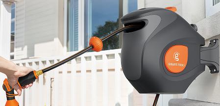 Giraffe Tools Retractable Garden Hose Reel 100FT Garden Water Hose Reel, Automatic Rewind System, 3-layer-hybrid hose, Lock at any lenghth Tangle-Free Kink-Free, 9-Pattern Nozzle, 180° Swivel Bracket Wall-Mounted