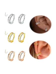 2pcs 16G Nose Ring Set Double Nose Hoop Ring Stainless Steel CZ Septum Jewelry Hinged Segment Ring Clicker Nose Rings Hoops Body Piercing Silver Gold Rose Gold Nose Helix Pierced Ring Cartilage Rook Earrings Lip Daith Rook Conch Hoop Body Piercing Jewelry