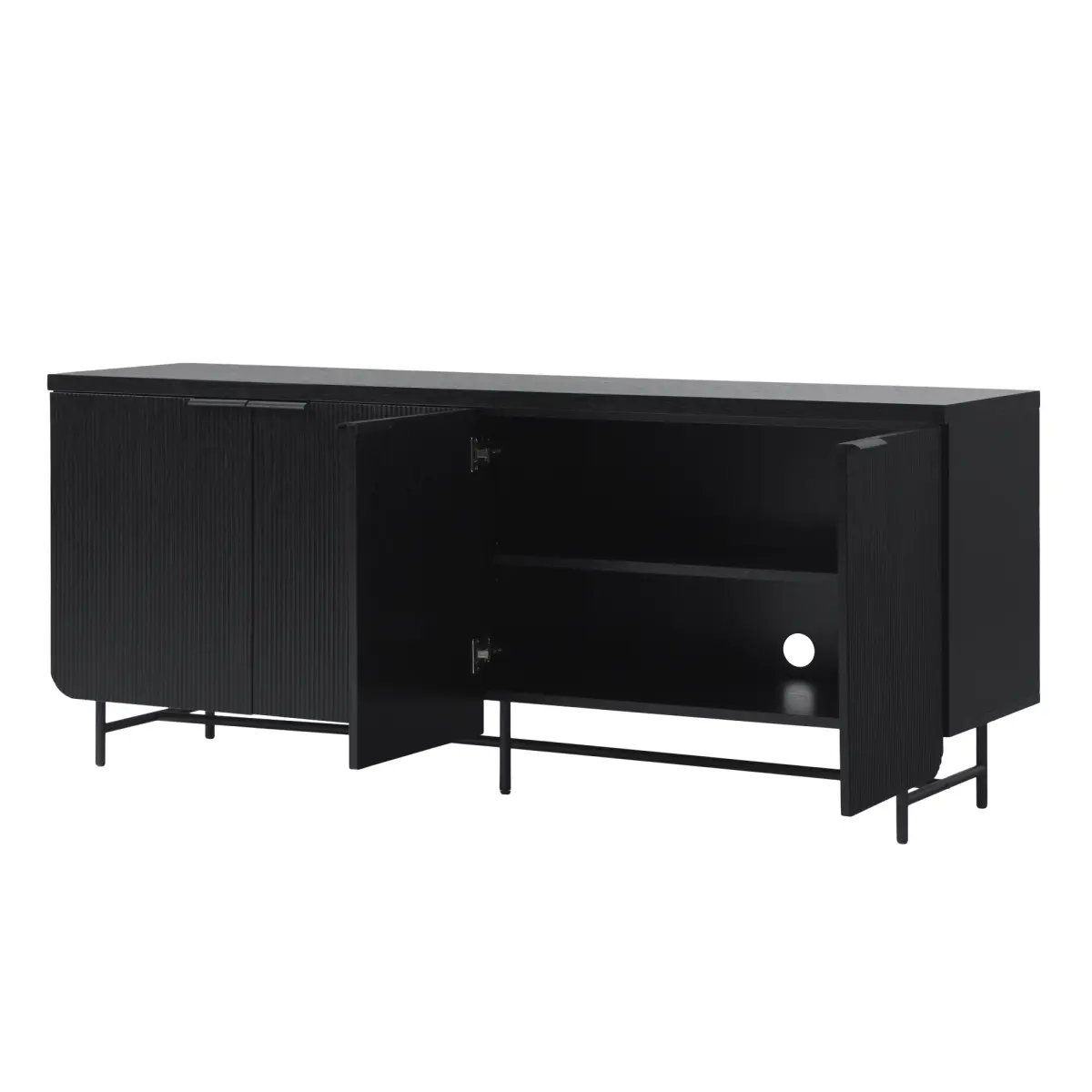 Walker Edison Scandinavian Fluted Door Cabinet, 4-Door Sideboard, 28.75x17.75x69 in. Black Indoor Cupboard Furniture