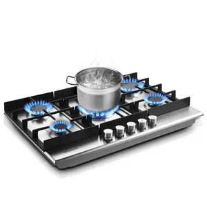 30 Inch 5-Burner Gas Cooktop Built-in Stainless Steel Commercial Safety Shutoff Dual Fuel LPG NG Convertible GC002-305S-J Induction Cooker Stove Induction Oven High Efficiency