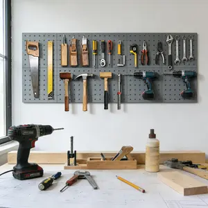 2-Piece Metal Pegboard Set, Heavy Duty 11-Inch Wall-Mounted Square Hole Pegboard, Garage & Workshop Tool Storage Rack, Easy Installation System