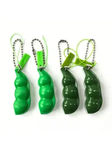 4pcs/1set Creative Stress Relief Bean Keychains, Cartoon Cute Bean Keychains, Squishy Bean Fidget Toys, Fun and Relaxing Accessories