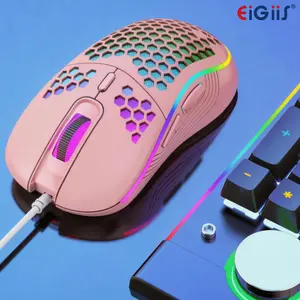 Honeycomb Wired Gaming Mouse, RGB Light with On/Off Switch, 7200 Adjustable DPI, Ergonomic Lightweight 100g Design, High Precision Optical Sensor, 6 Buttons 1.5m Cable, Compatible with PC  Laptop Gamers