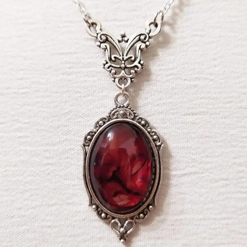 Gothic Witch Blood Drop Oval Pendant Alloy Necklace, Unisex Retro Party Creative Jewelry, Unique Fashion Accessory for Men and Women, Fashionable Jewelry Accessories