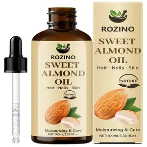 ROZINO Sweet Almond Oil – 100% Pure Natural Cold Pressed Moisturizer for Face, Hair, Skin & Nails – Hydrates Dry Skin, Tames Frizzy Hair & Nourishes Cuticles – Massage Oil – 100ml