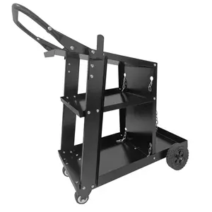 3-Tier Heavy Duty Welding Cart, 400LBS Capacity Rolling Welder Trolley with Gas Cylinder Storage Safety Chains, Side Hooks for Welding Guns & Cables, Black