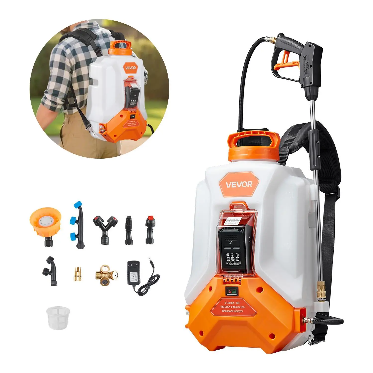 【SummerFinds】VEVOR Battery Powered Backpack Sprayer,  , 4 Gallons Electric Backpack Sprayer, 2 Wands & 8 Nozzles, Adjustable 0-90 PSI, 4H Runtime, Portable Yard Garden Lawn Sprayers for Weeding Spraying Cleaning