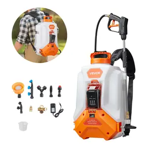 【FathersDayGift】VEVOR Battery Powered Backpack Sprayer,  , 4 Gallons Electric Backpack Sprayer, 2 Wands & 8 Nozzles, Adjustable 0-90 PSI, 4H Runtime, Portable Yard Garden Lawn Sprayers for Weeding Spraying Cleaning