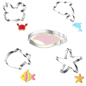 5pcs Marine Life Cookie Cutter Set - Heavy-Duty Stainless Sea Creature Molds (Starfish, Crab, Conch, Dolphin, Fish) for Birthday Party, Nautical Themed, Christmas Gifts for bakers