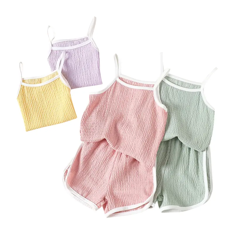 #SummerVibes 8-Pack Girls Summer Cute Cami Tank Top and Dolphin Shorts Casual Beach Set for Kids Clothes Sets Shirred Set Suitable for ages 4-10
