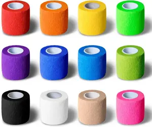 Self Adhesive Bandage Wrap 12 Pack, Athletic Tape 2 Inches X 5 Yards, Sports Tape, Breathable, Waterproof, Elastic Bandage for Sports, Wrist and Ankle Wrap Tape, Non-Woven Bandage (Rainbow)